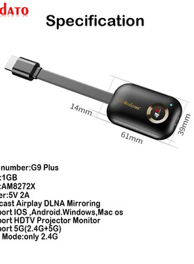 Mirascreen G9 Plus 2.4G/5G 4K Miracast Wireless DLNA AirPlay
