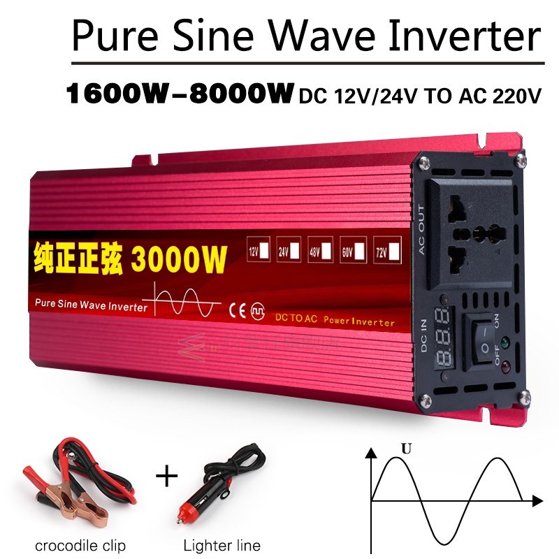 Pure Sine Wave inverter DC12V 24V to AC220V 3000W 2200W 1600