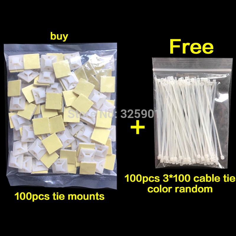 100PCS Self Adhesive Backed Cable Tie Mounts Wire Zip Tie Ba