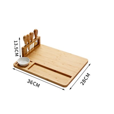 Bamboo Cheese Board With Handle Knives and Bowl Wooden Cutti