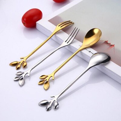 Stainless Steel  Branch Leaves Dessert Spoon Coffee