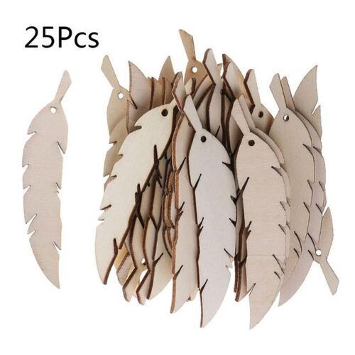 25pcs Cut Wood Feather Embellishment Wooden Shape Craft Wedd