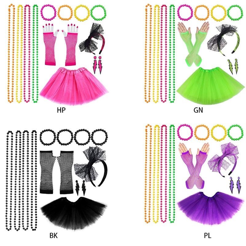 Women 80s Fancy Dress Accessories Retro Party Costume Set A