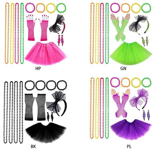 Women 80s Fancy Dress Accessories Retro Party Costume Set A