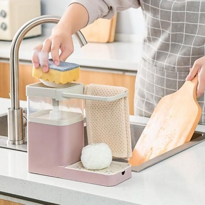 Kitchen Soap Dispenser Manual Press Sponge Detergent Soap Pu