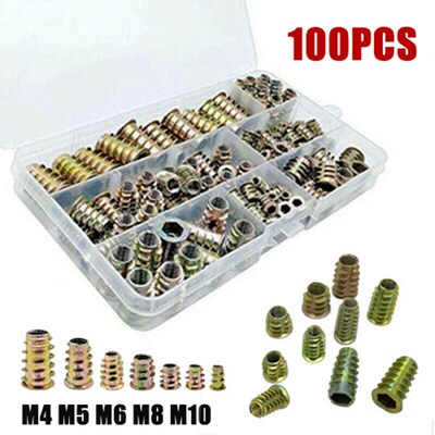 100pcs Threaded Hex Insert Nut Drive Driver Wood Screw s Ins