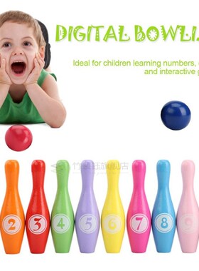 One Set Wooden Color Digital Bowling  Children Educational T
