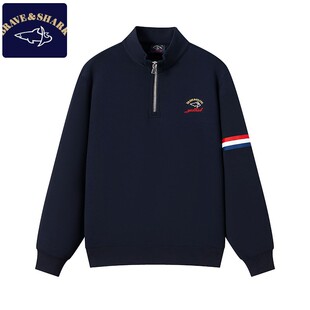 BRAVE&SHARK/勇士鲨鱼卫衣男2024欧货打底立领长袖春秋上衣打底衫