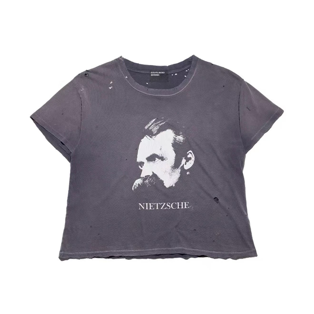 thumbnail for Loren's same ERD25Fw Nietzsche philosopher print washed distressed faded crew neck short-sleeve T-shirt