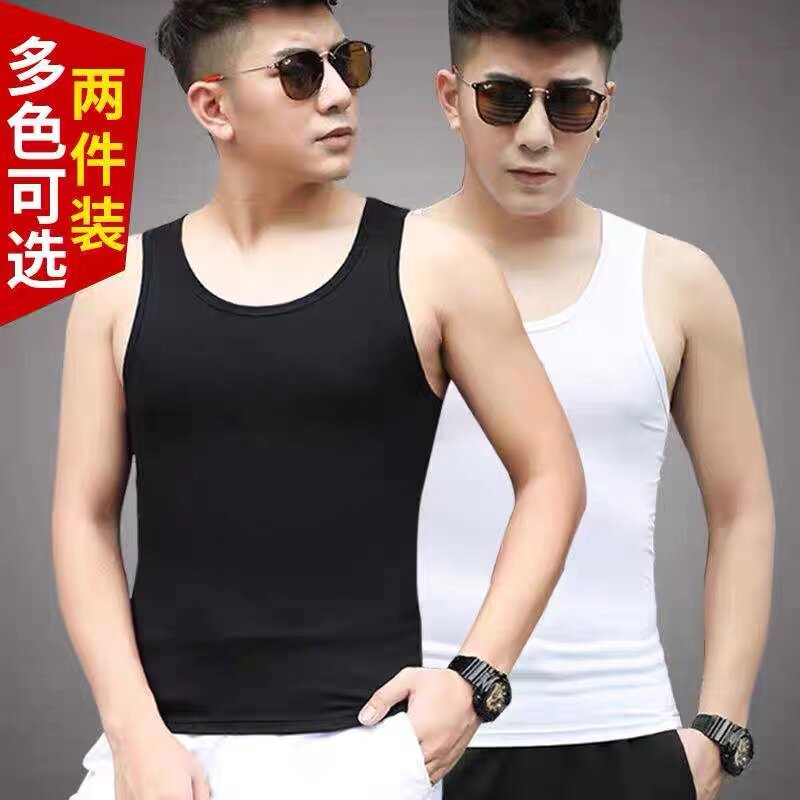 新品莫代尔男士背心夏季潮冰丝打底坎肩运动健身紧身无袖t恤速干