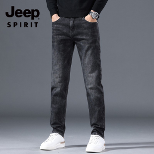 吉普牛仔裤男士2025新款秋冬季修身直筒长裤潮牌高端加绒加厚裤子