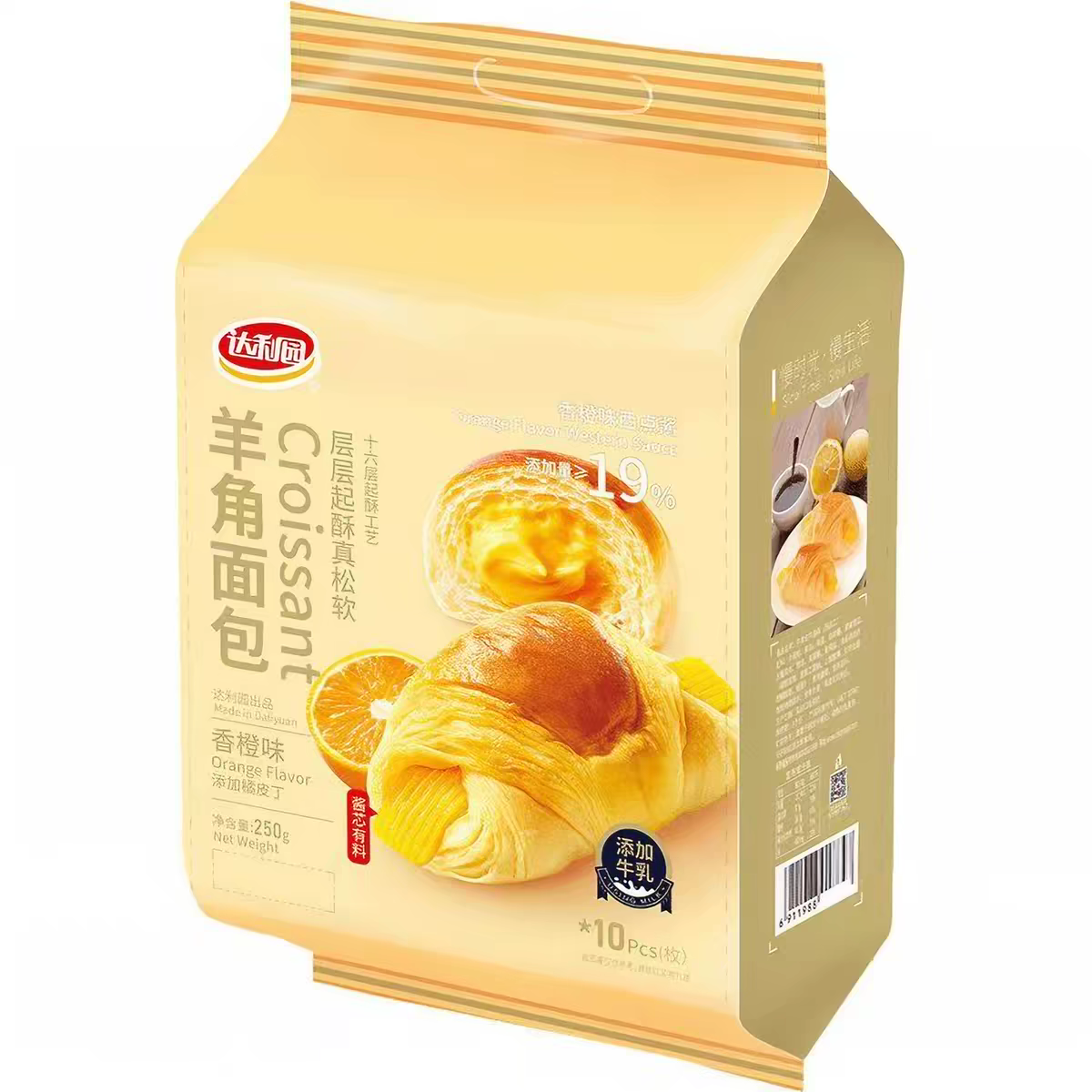 临期特价 达利园羊角面包香橙味早餐可颂休闲糕点零食25g*10枚