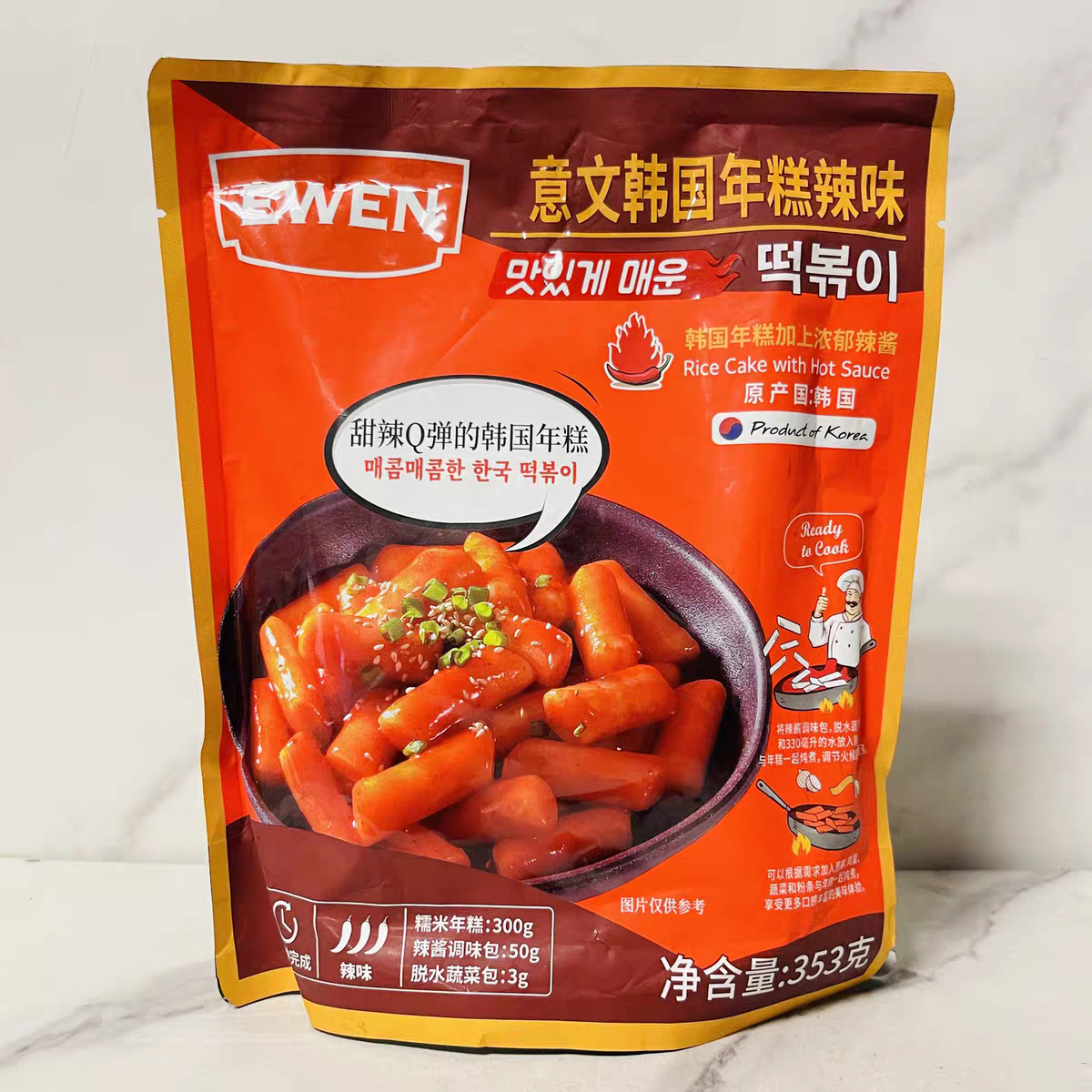 临期特价 韩国进口意文辣韩式年糕353g加热速食网红零食很赞
