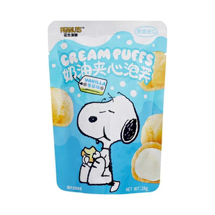 临期特价 零食 印尼进口悠里纪德史努比香草味奶油夹心泡芙28g袋装
