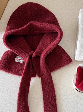 意大利BV新年红色保暖毛线帽高品质加厚针织帽子巴拉克拉法护耳帽