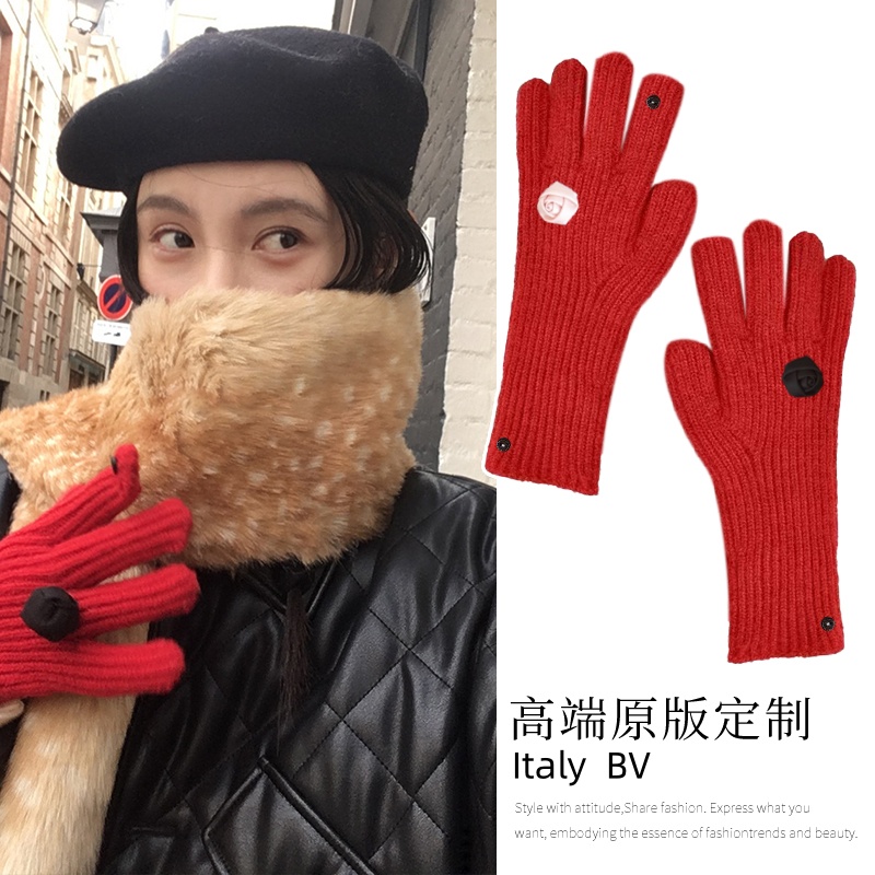 意大利BVmona同款玫瑰花朵手套