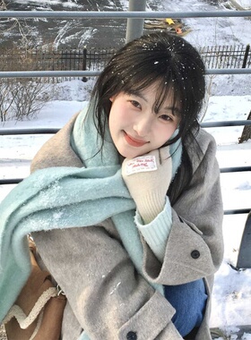 意大利BV薄荷绿色马海毛围巾女冬季2025新款韩系纯色百搭加厚围脖