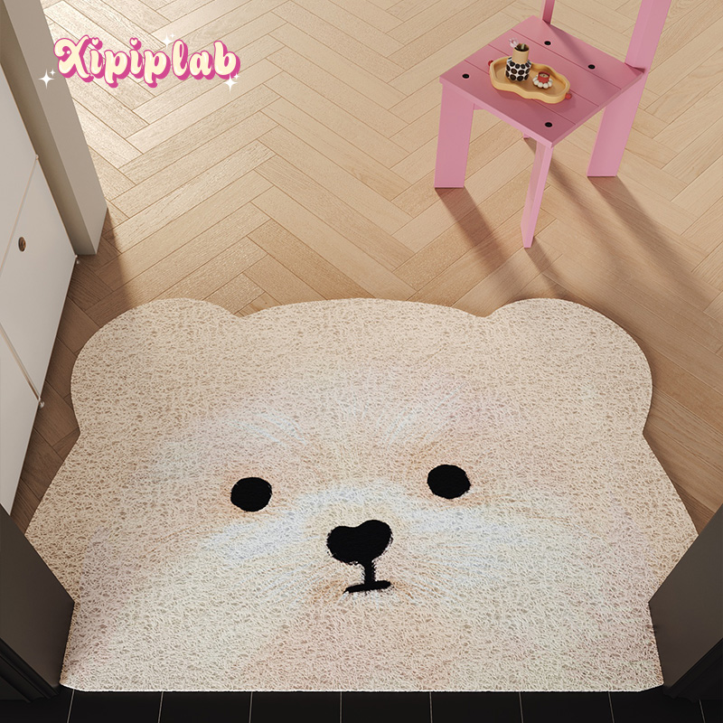 xipiplab卡通可爱韩系小熊入户地垫丝圈可裁剪进门蹭脚除尘玄关垫