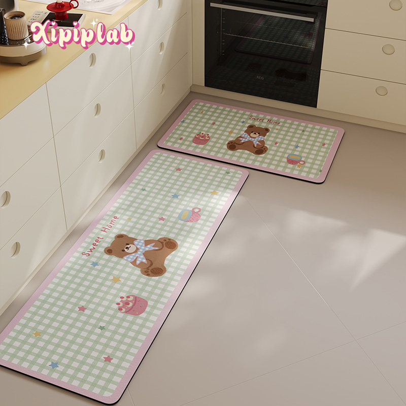 xipiplab可爱少女风厨房地垫家用韩系脚垫子皮革吸水吸油防滑门垫,居家布艺,厨房地垫,淘宝优惠券,粉丝福利购,淘宝优惠卷