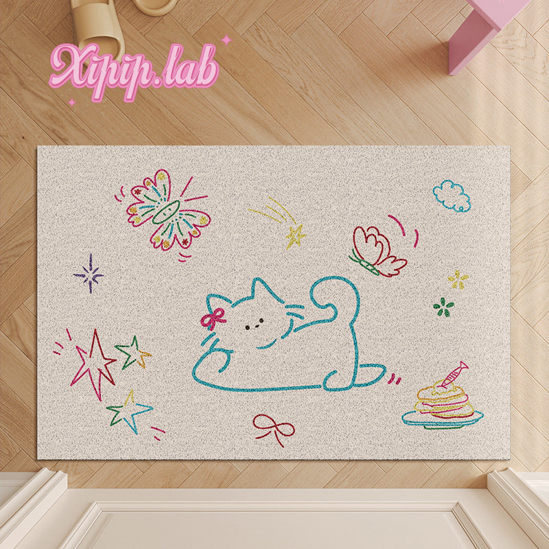xipiplab卡通入户门地垫法式线条家用进门蹭脚除尘丝圈玄关脚垫紫,居家布艺,入户地垫,淘宝优惠券,粉丝福利购,淘宝优惠卷