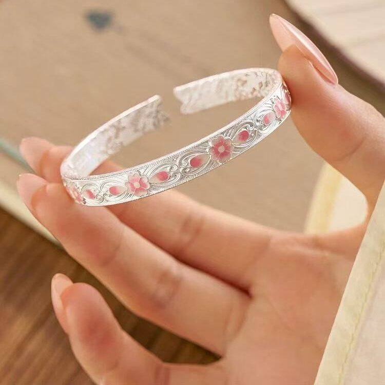 立大福足银纯银手镯女桃