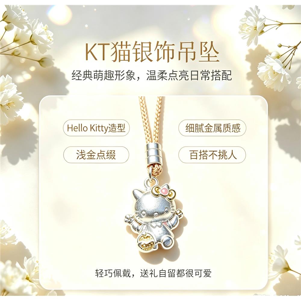 立大福足银卡通描金kt猫