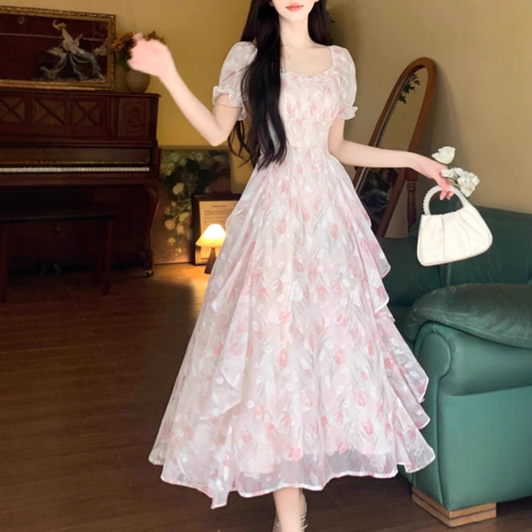 大码法式温柔仙女碎花方