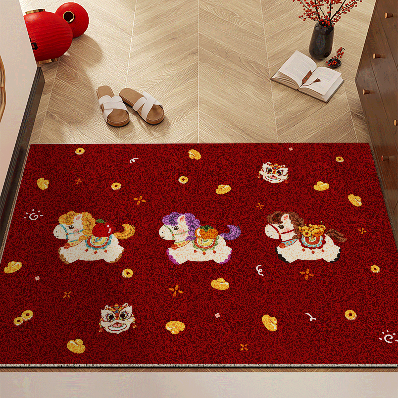 红色入户门地垫高级感室外进门地毯丝圈门垫耐脏防滑家用门口脚垫