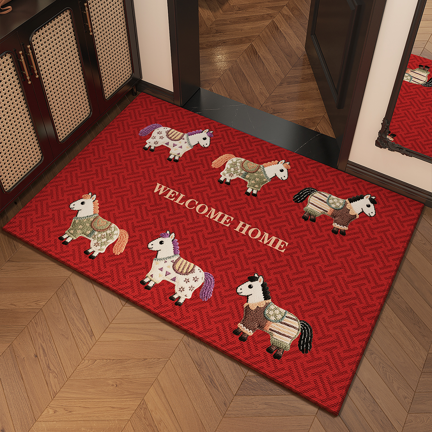 红色入户门地垫门外地毯进门脚垫家用门口高级感耐脏防滑卡通门垫