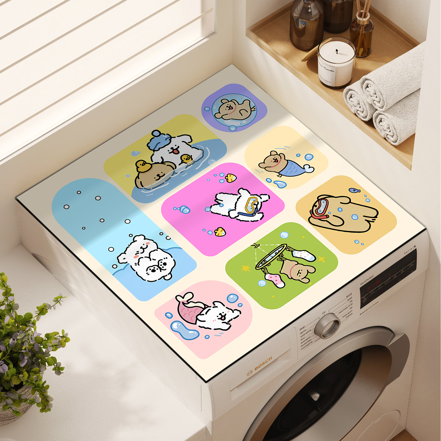 滚筒洗衣机盖垫布硅藻泥吸水防滑防晒防尘罩床头柜冰箱台面保护垫