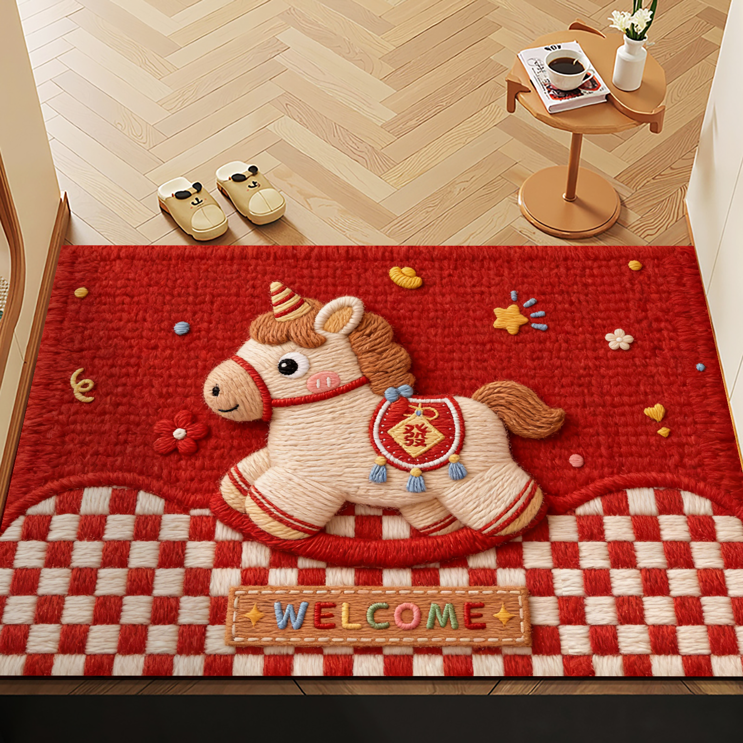 毛线感新款马年新年装饰防滑地垫春节氛围场景布置品入户门脚垫,居家布艺,入户地垫,淘宝优惠券,粉丝福利购,淘宝优惠卷