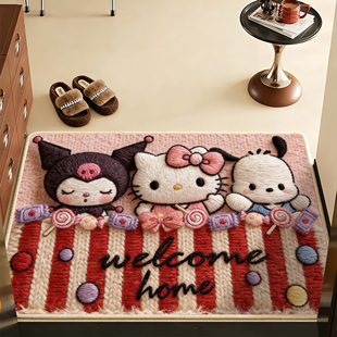 奶油风地垫入户门垫卡通凯蒂猫进门脚垫耐脏门口地毯入门防滑垫