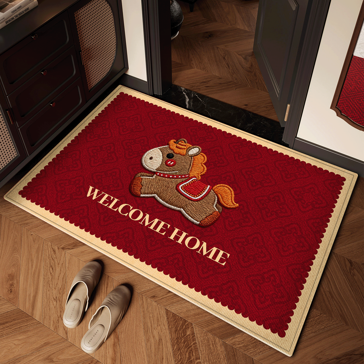 马年红色入户门地垫仿刺绣2026新款卡通进门脚垫防滑除尘玄关地毯,居家布艺,入户地垫,淘宝优惠券,粉丝福利购,淘宝优惠卷