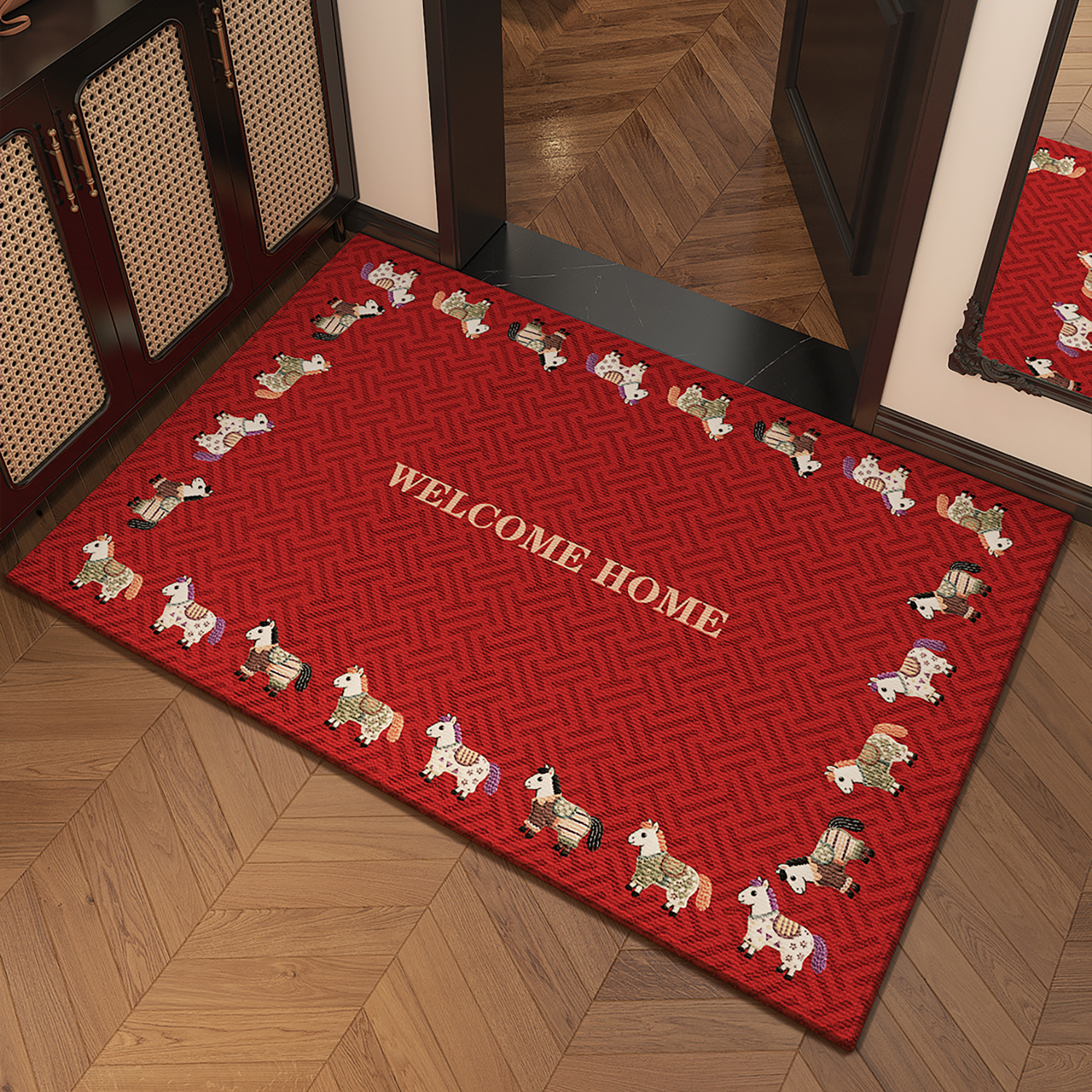乔迁马年入户门地垫入户喜庆门口防滑垫地毯红色脚垫进门垫