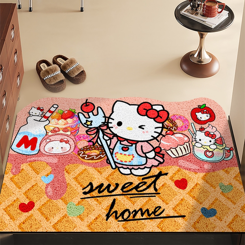 可爱凯蒂猫入户门地垫家用丝圈脚垫耐脏防滑门垫进门玄关卡通地毯