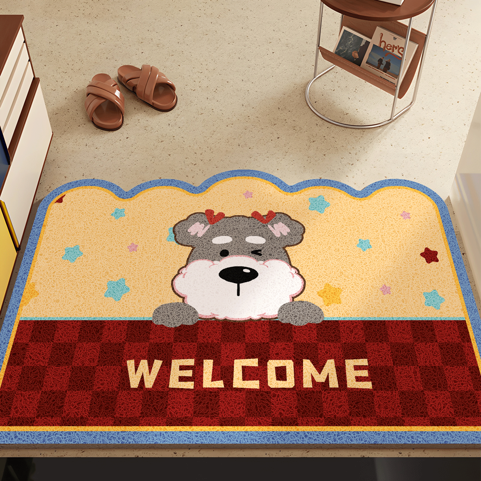 门口欢迎回家丝圈地垫入户门垫家用可爱门内防滑入门除尘脚垫地毯
