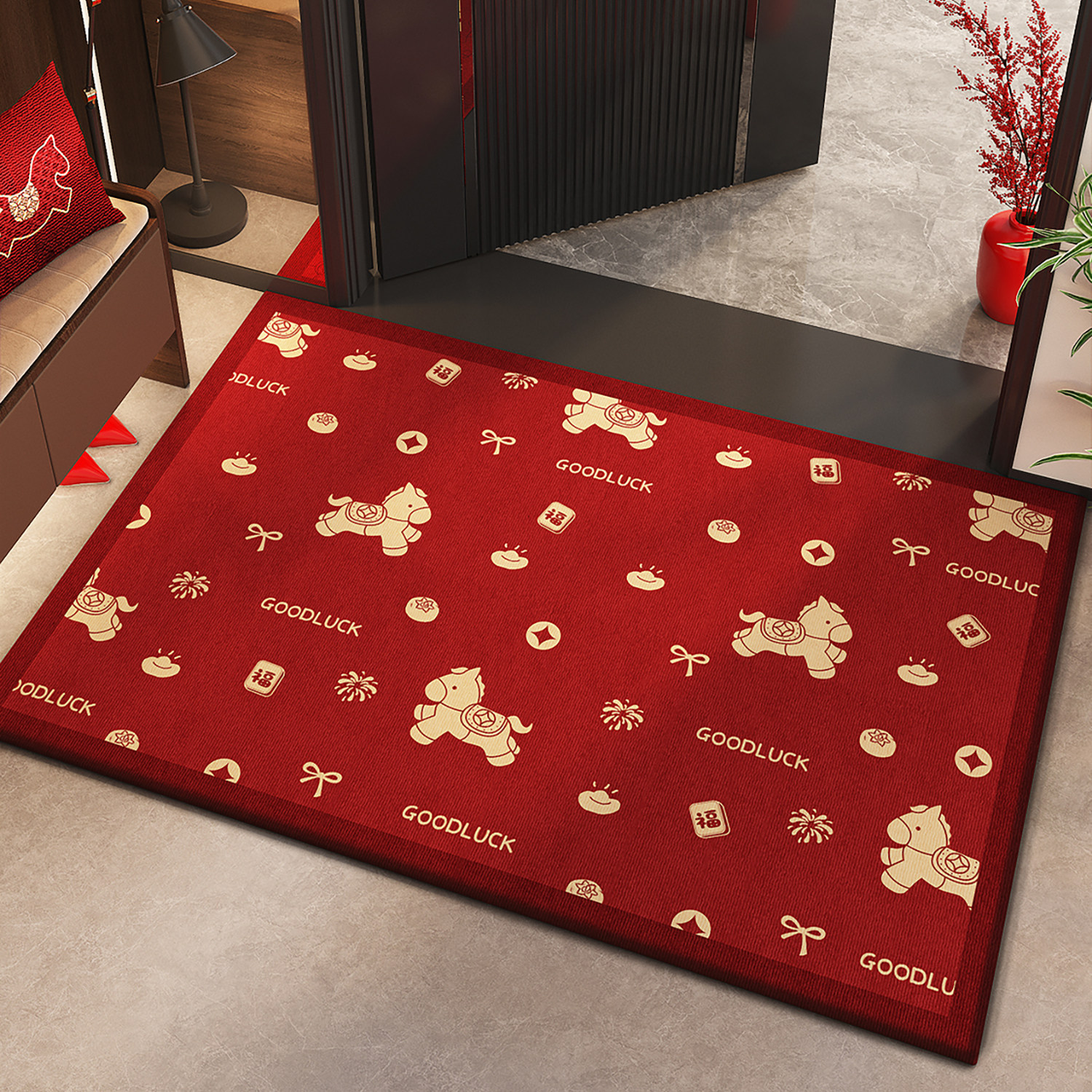 红色入户门地垫卡通马年家用玄关门口进门脚垫子防滑除尘耐磨地毯,居家布艺,入户地垫,淘宝优惠券,粉丝福利购,淘宝优惠卷