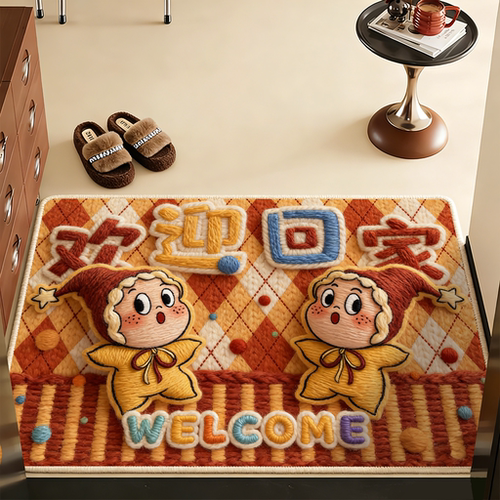 星星人入户门地垫门口进门玄关脚垫地毯可定制门垫防滑毛线感地毯