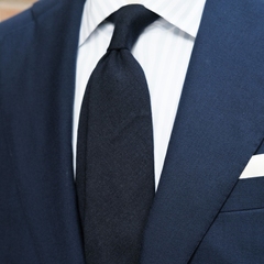 【ilLupo】藏蓝色纯色领带 男士手工卷边半内衬三褶羊毛领带