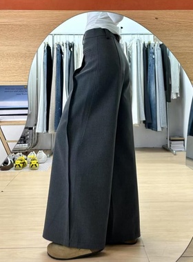 175高个子加长180灰色美式阔腿西裤女高腰设计垂感宽松休闲拖地裤