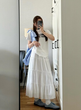 白色半身裙女175高个子加长高腰夏季中长款a字芭蕾风蓬蓬蛋糕裙子