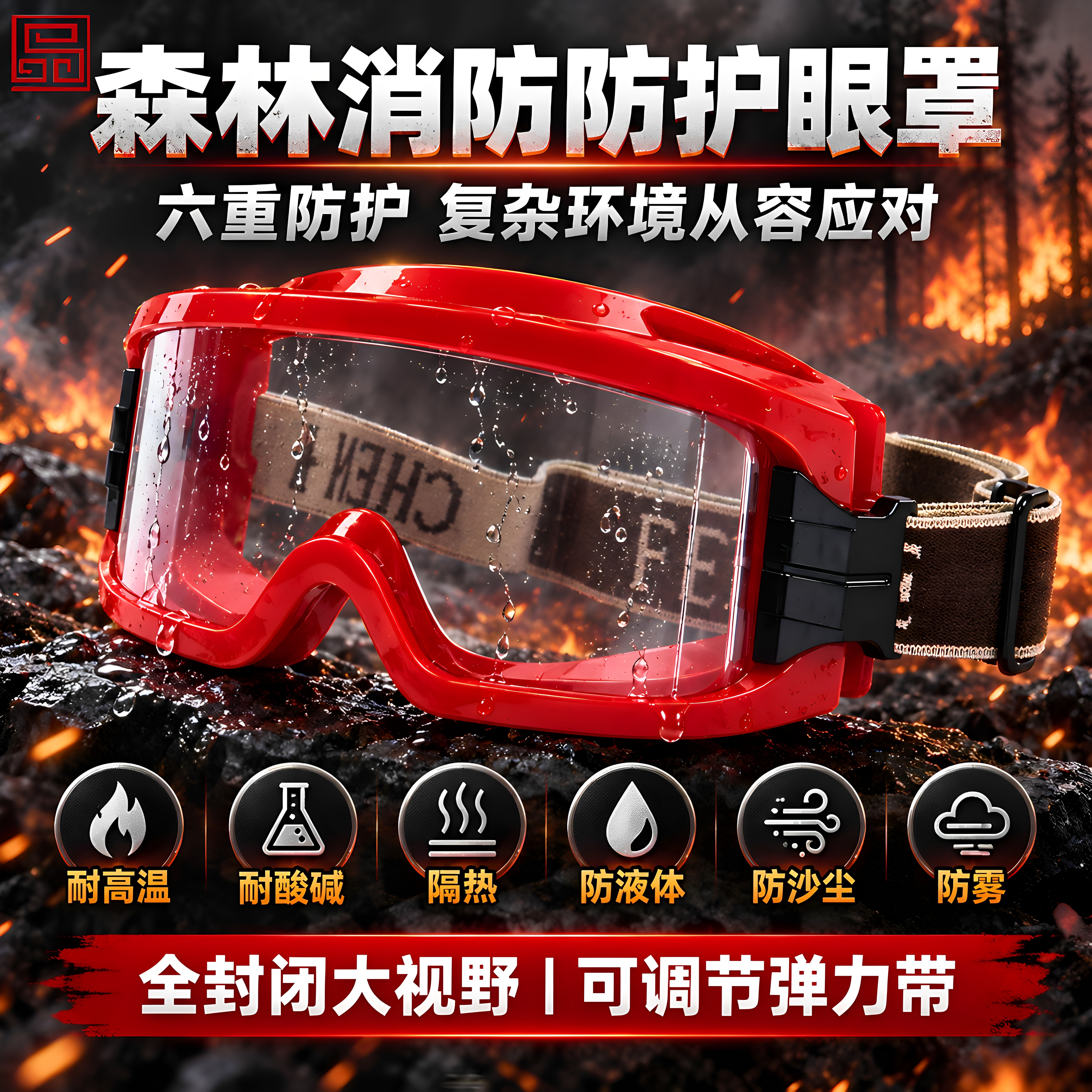 森林消防防护眼罩护目镜耐高温酸碱隔热防液体防沙尘防雾防护眼镜