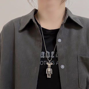 肖战同款反战暴力小熊钛钢项链吊坠四肢可动街头朋克毛衣链配饰