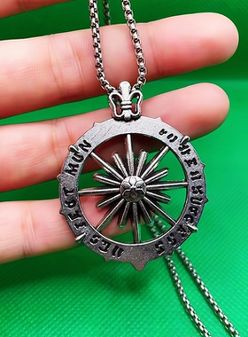 复古罗盘太阳神项链男潮牌欧美街头个性吊坠女百搭嘻哈长款毛衣链