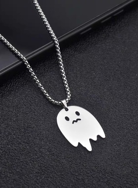 ins冷淡风小幽灵鬼怪项链嘻哈街头学生个性钛钢吊坠男女情侣配饰
