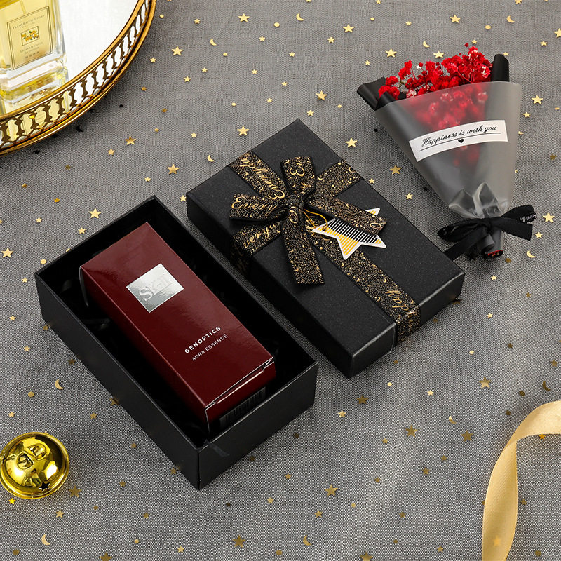 现货长方形天地盖黑色纸盒创意口红唇釉化妆品礼品包装盒现货