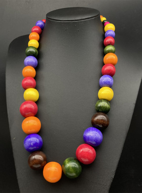 necklace圆木珠子套头项链波西米亚风文艺复古木饰品shein temu款