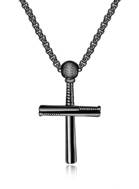 欧美时尚配饰 男士不锈钢十字架项链 棒球吊坠 钛钢运动潮男饰品