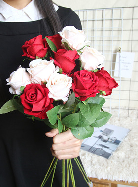 珍珠绒布玫瑰厂家仿真花INS节日家庭装饰婚庆墙植物墙假花MW03339