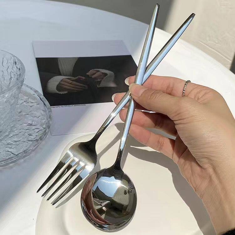 韩式ins高颜值不锈钢叉子家用精致吃饭调羹餐具叉勺西餐主餐勺子
